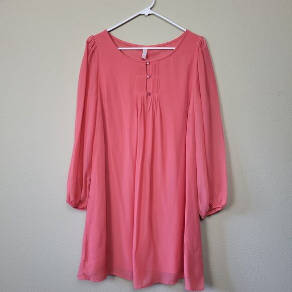 Xhilaration Dresses & Skirts - Xhilaration Womens Peach Balloon Sleeve Round Neck Pullover Shift Dress Size XL